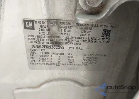 2014 Chevrolet Captiva Sport 2Ls from USA, damaged, VIN 3GNAL2EK2ES652899